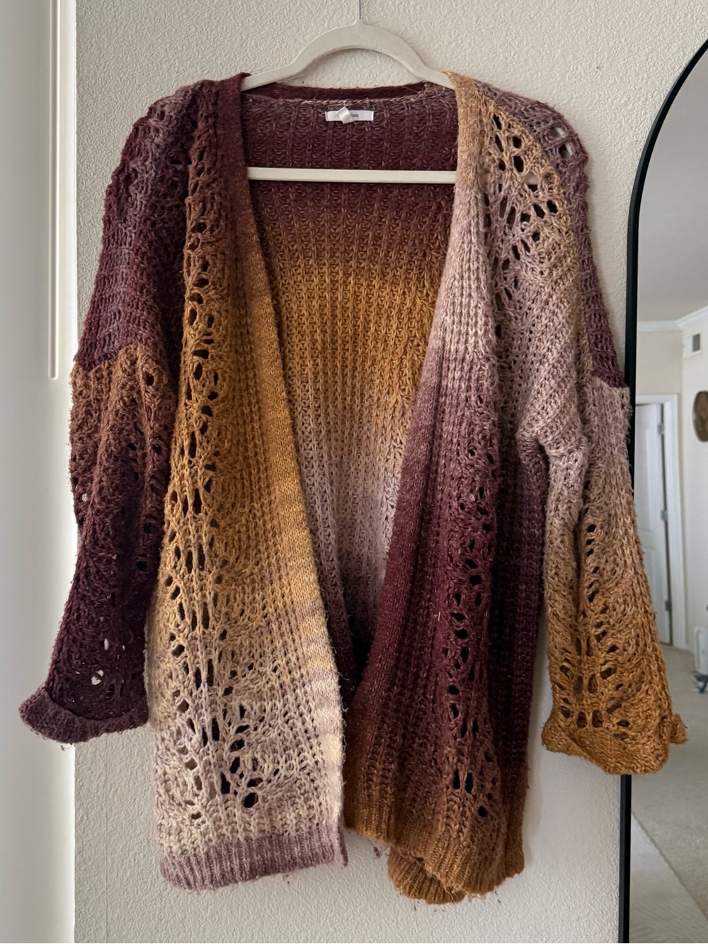 Maurices Ombre Open-Front Cardigan Burgundy Tan Cream vintage girlmore girls